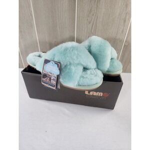 Lamo Serenity Slippers Women XL 10.5-11.5 Mint Green Sheepskin Cross Band‎ Cozy
